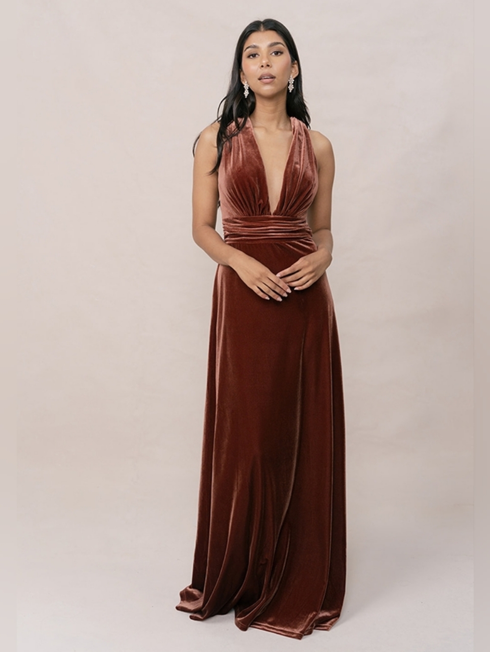 REVELRY Dylan Velvet Plunged V Neck Cross Cross Dress in Terracotta NWT Size 2